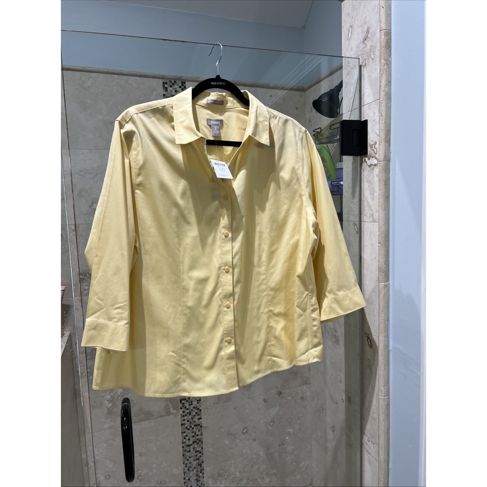 Chicos Lorena Shirt Womens Size 3 XL Yellow Wrinkle Resistant 3/4 Sleeve Cotton